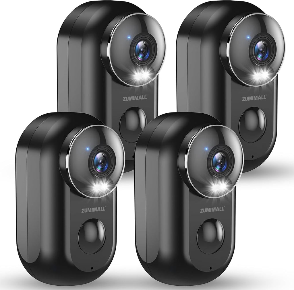 ZUMIMALL Security Cameras Wireless Outdoor, 4 Packs, 2K Cameras for Home Security, Outdoor/Indoor Camera Battery Powered, 2.4G WiFi, Magnetic Mount,3MP Color Night Vision/Siren/PIR/AI/Cloud/Alexa
