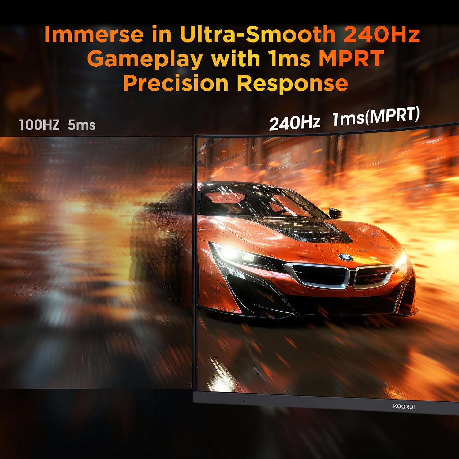 KOORUI 25 Inch Curved Gaming Monitor 240Hz FHD 1080P Computer Monitor, 1500R 1ms MPRT Display, Adaptive Sync, 90% DCI-P3,HDR, Eye Care, Tilt Adjustable, VESA 75x75mm, Black,G2511XC