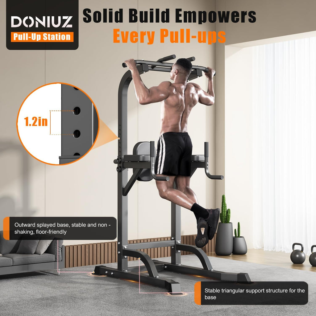 DONIUZ Power Tower Pull Up Bar and Dip Station, Multi-Function Home Gym, Strength Training Fitness Equipment, Height Adjustable