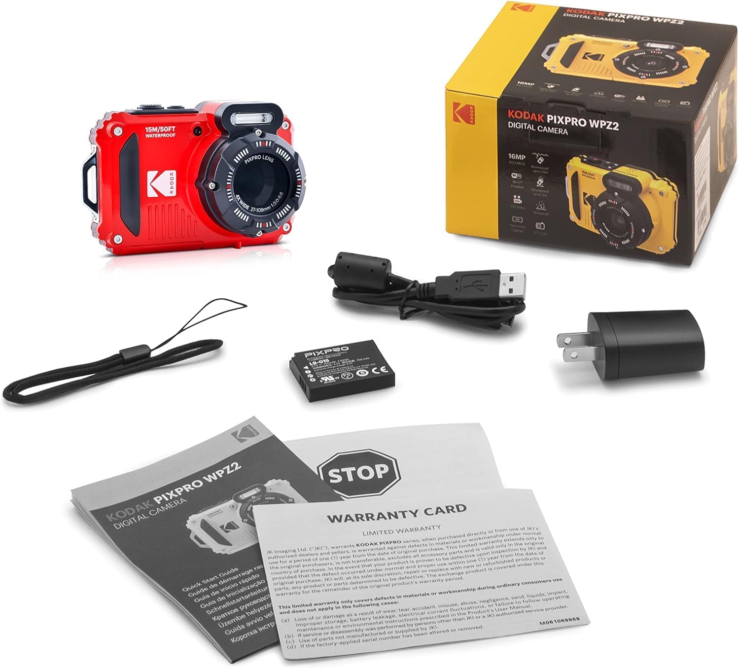 Kodak PIXPRO WPZ2 Rugged Waterproof Shockproof Digital Camera 16MP 4X Optical Zoom 1080P Full HD Video, 2.7' LCD (Red) Bundle with Camera Case, SanDisk 32GB microSDHC Card (4 Items)