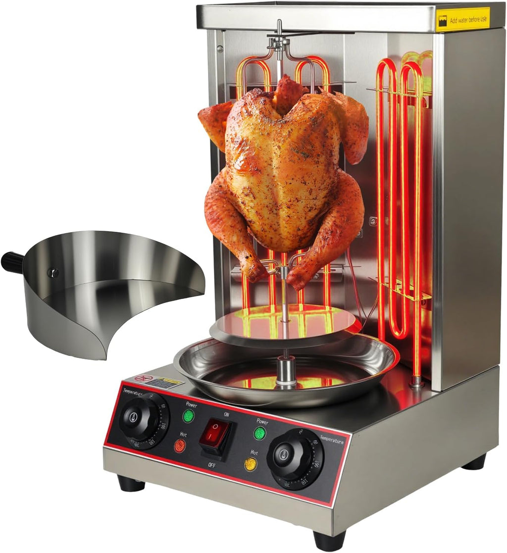 Shawarma Grill Machine Oven Rotisserie Kebab Turkey Machine, Automatic Rotation, 2 Electric Control Mashawarma Grill Machine Up to 570°F,Vertical Skewers, Stainless Steel, 110V 2.4kw