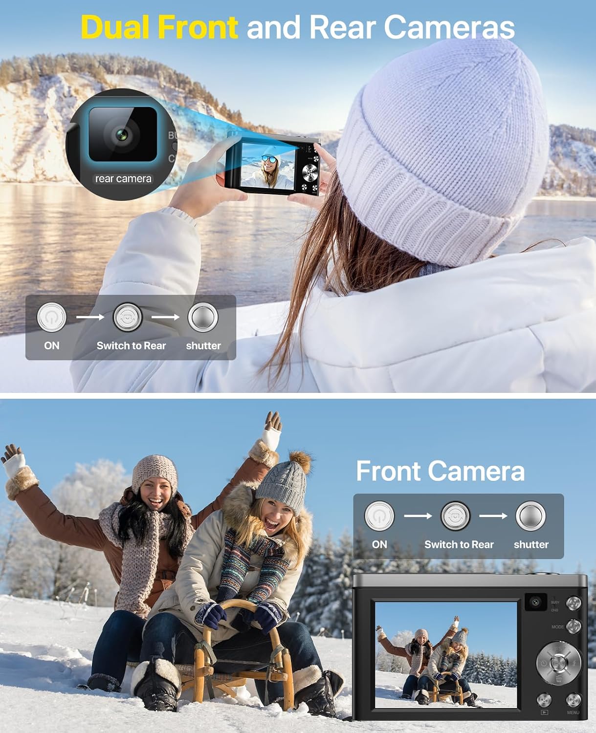 5K Digital Camera 10X Optical Zoom, 56MP Cameras for Photography with Front and Rear Dual Cameras, Vlogging Camera for Photography Travel Camera with 2.8' IPS Touchscreen, 64G Micro Card & 2 Batteries