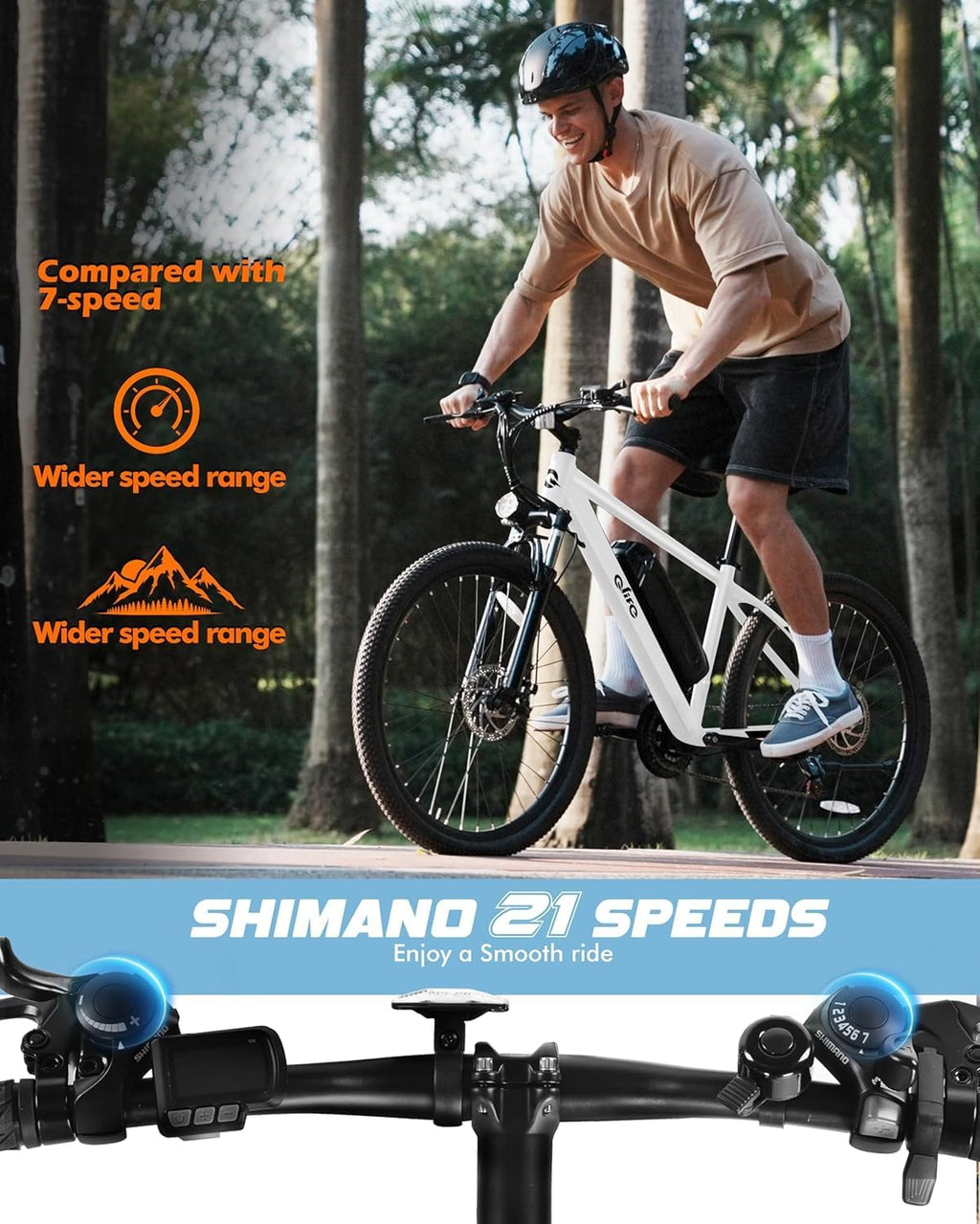 Qlife Racer Electric Bike for Adults - 21-Speed Mountain Lightweight Ebike with Peak 1000W/750W 25MPH/22MPH Brushless Motor, 375Wh Removable Battery, 26X2.1 Tire Step Over E-MTB, Up to 40 Miles