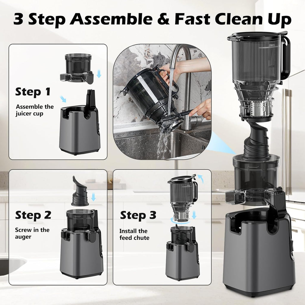 Juicer Machines with 5.8' Large Chute, 2-in-1 Cold Press Juicer for Whole Vegetables Fruits 400W, Masticating juicer Easy to Clean Juice Extractor Machine for Making Nut Mike, Juice, Premium Gray