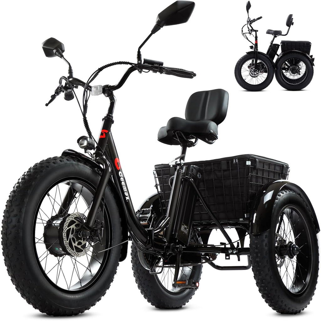 Geemax Electric Tricycle for Adults, 20' x 4.0 Fat Tire Electric Trike, Peak 500W 20MPH 36V 13Ah Lithium Battery UL Certified, Premium 80% Assembled Foldable 3 Wheel Electric Bicycle, Black