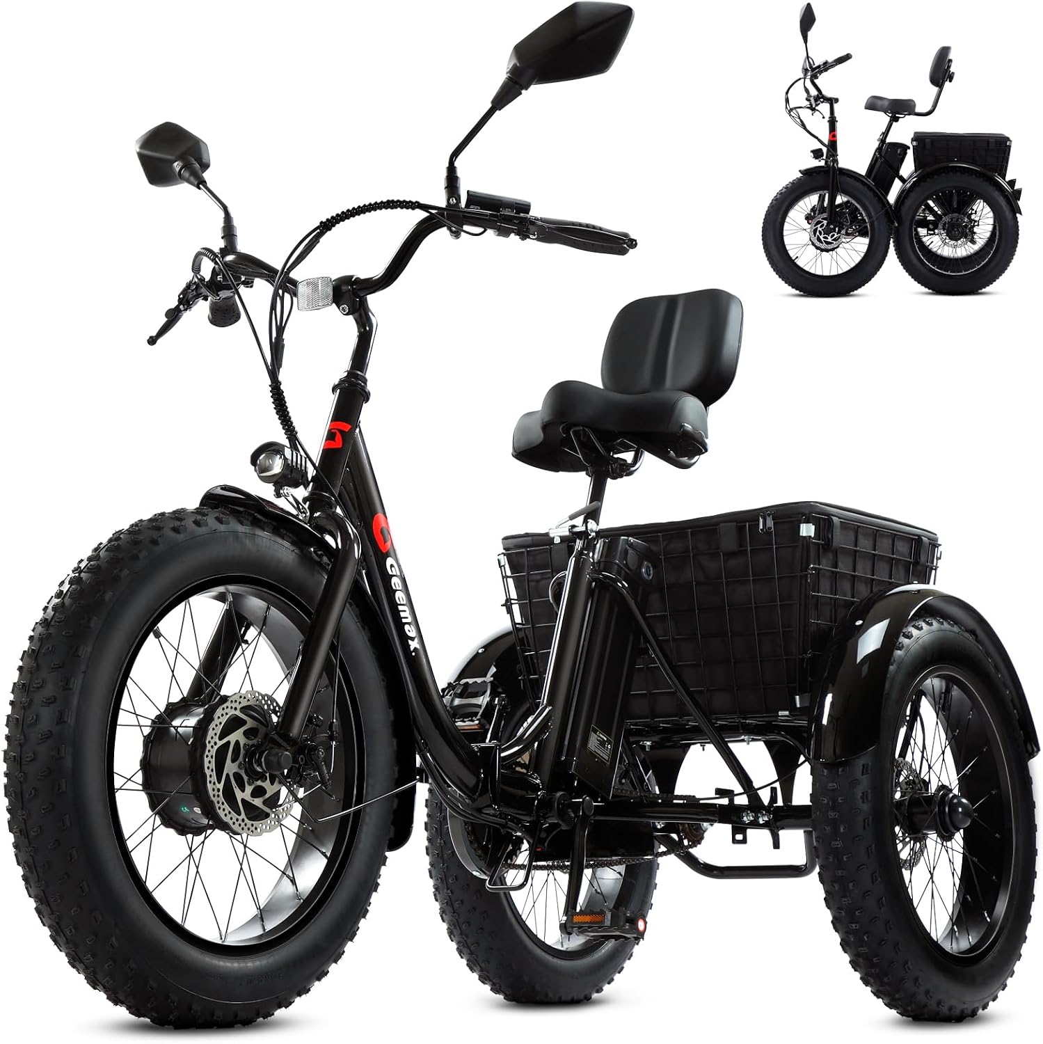 Geemax Electric Tricycle for Adults, 20' x 4.0 Fat Tire Electric Trike, Peak 500W 20MPH 36V 13Ah Lithium Battery UL Certified, Premium 80% Assembled Foldable 3 Wheel Electric Bicycle, Black