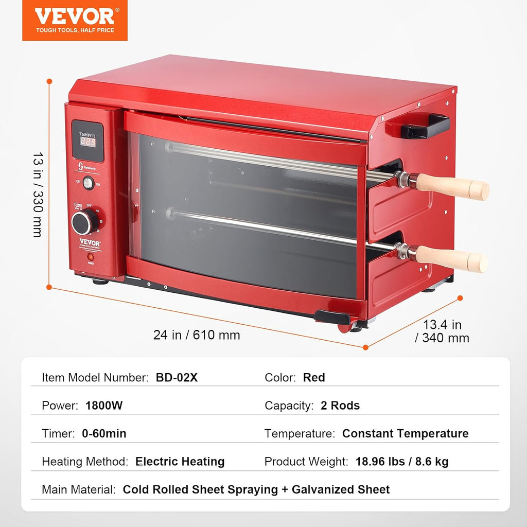 VEVOR Shawarma Grill Machine - 2 String Barbecue Capacity Chicken Shawarma Cooker Electric Broiler Gyro Rotisserie Oven Doner Kebab Grill for Home, Restaurant, Kitchen Parties