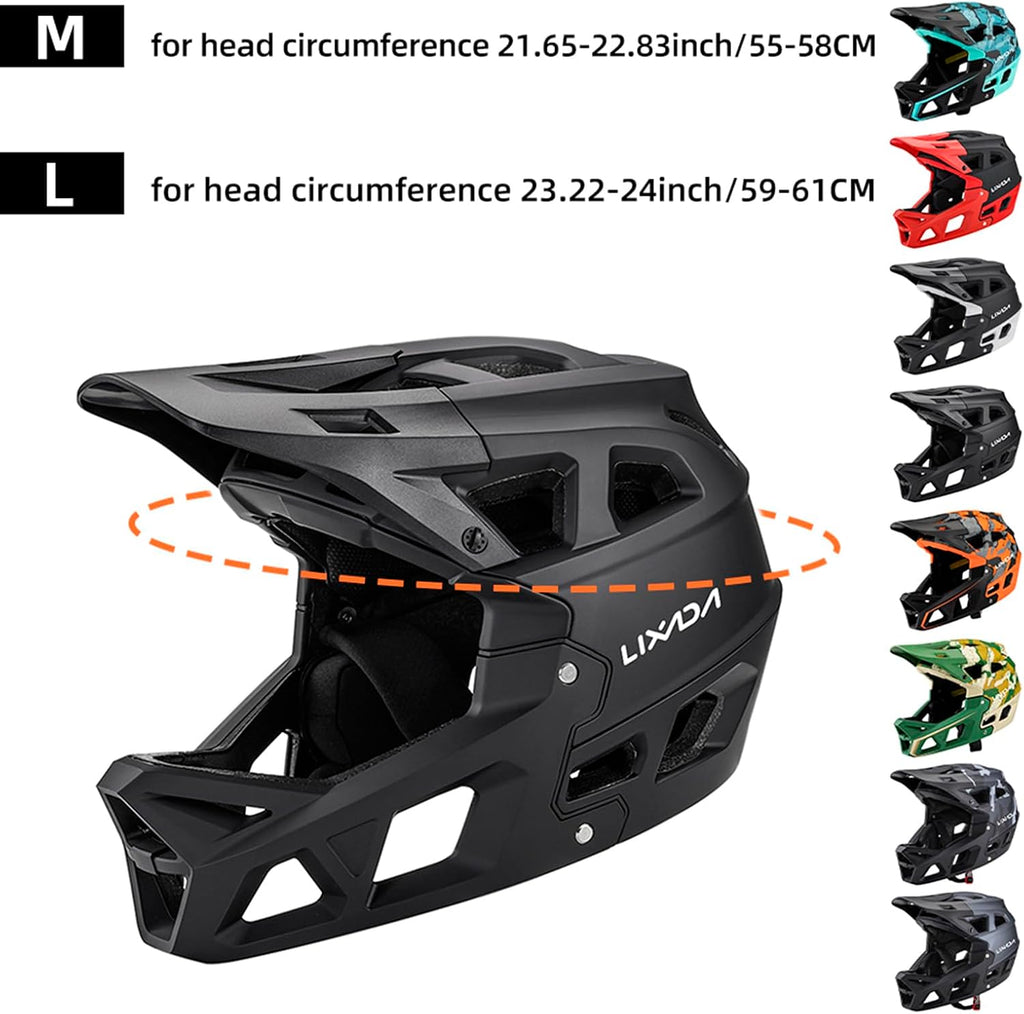 Lixada Adult Bike Helmet, Full Face Mountain Bike Helmet Lightweight Bicycle Helmet with Pads & Visor, Comfort Cycling Helmet Racing Downhill MTB Helmet for Men Women