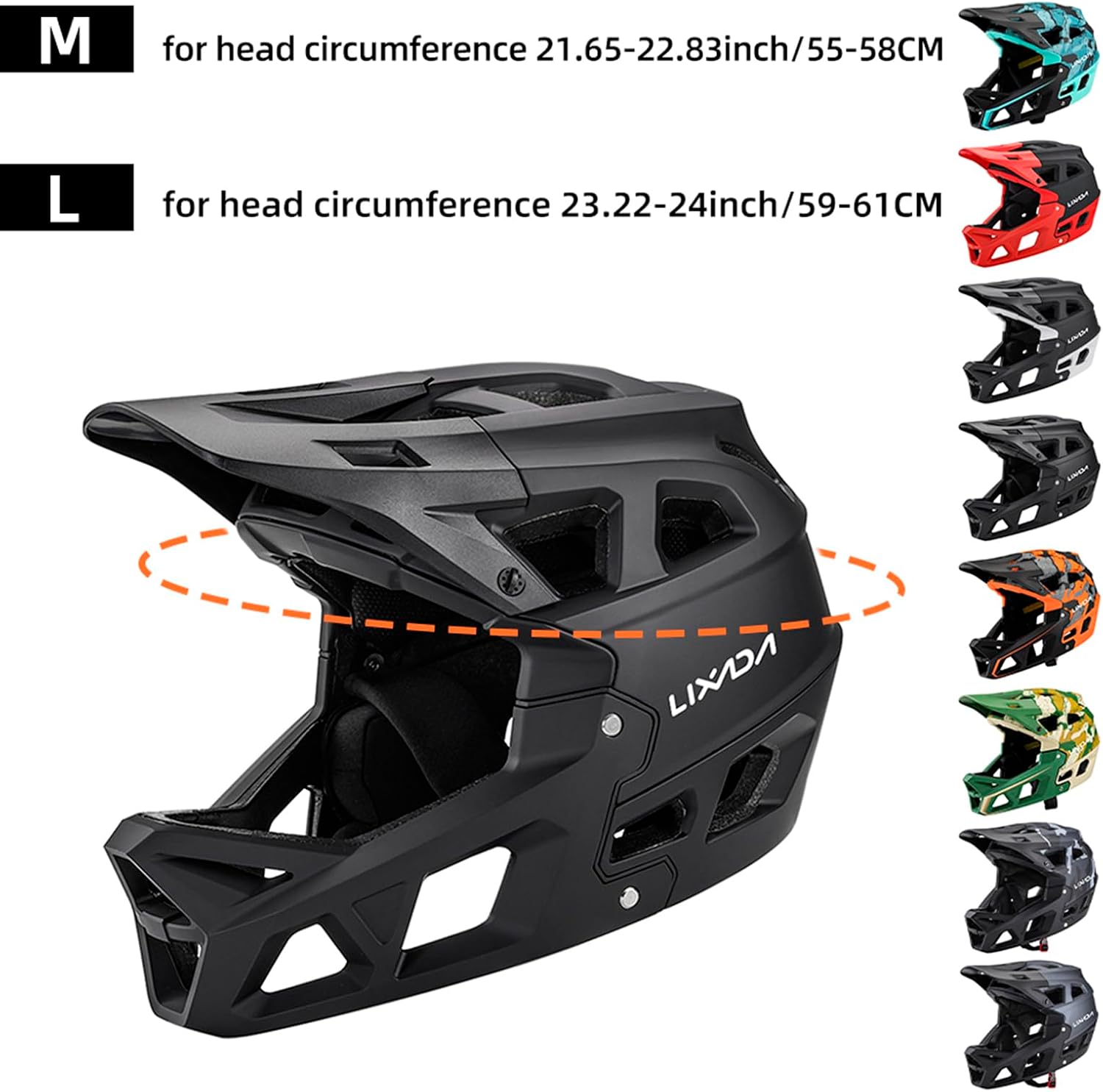 Lixada Adult Bike Helmet, Full Face Mountain Bike Helmet Lightweight Bicycle Helmet with Pads & Visor, Comfort Cycling Helmet Racing Downhill MTB Helmet for Men Women