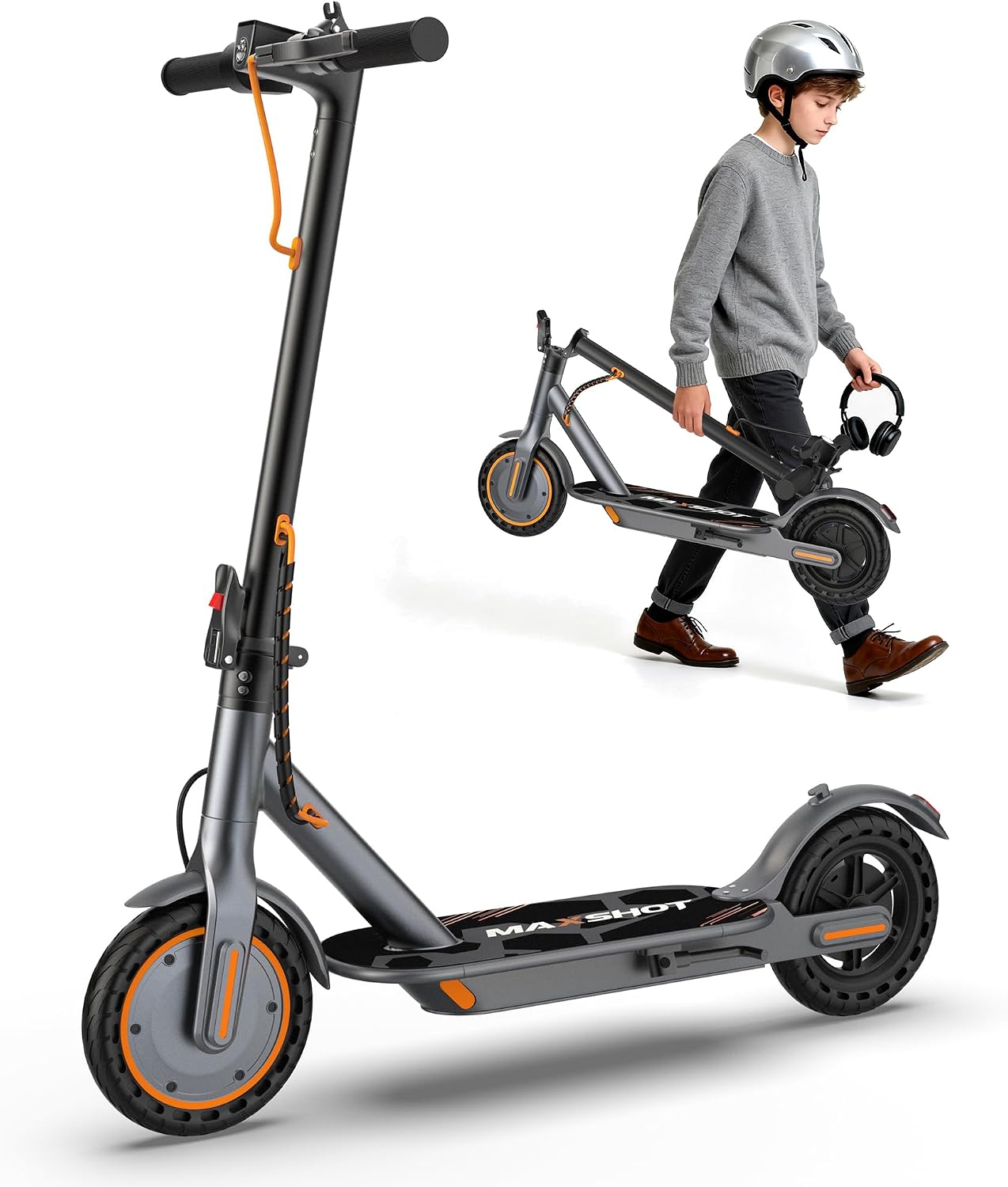 MAXSHOT Electric Scooter for Adults, 8.5/10/14' Tires, 19/22Mph, 350W/500W Motor, 21-28 Miles Range, Folding E-Scooter with Dual Suspension,APP Contro