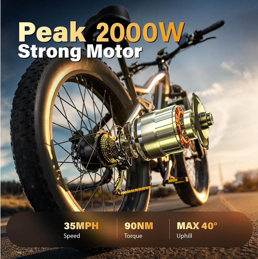 Electric Bike, Peak 2000W Full Suspension Ebike for Adults, 921.6WH Built-in Battery Mens Electric Bicycle 80 Miles Range Dual Hydraulic Brake, 26' Fat Tire Off Road E Bikes for Mountain, Snow, Sand