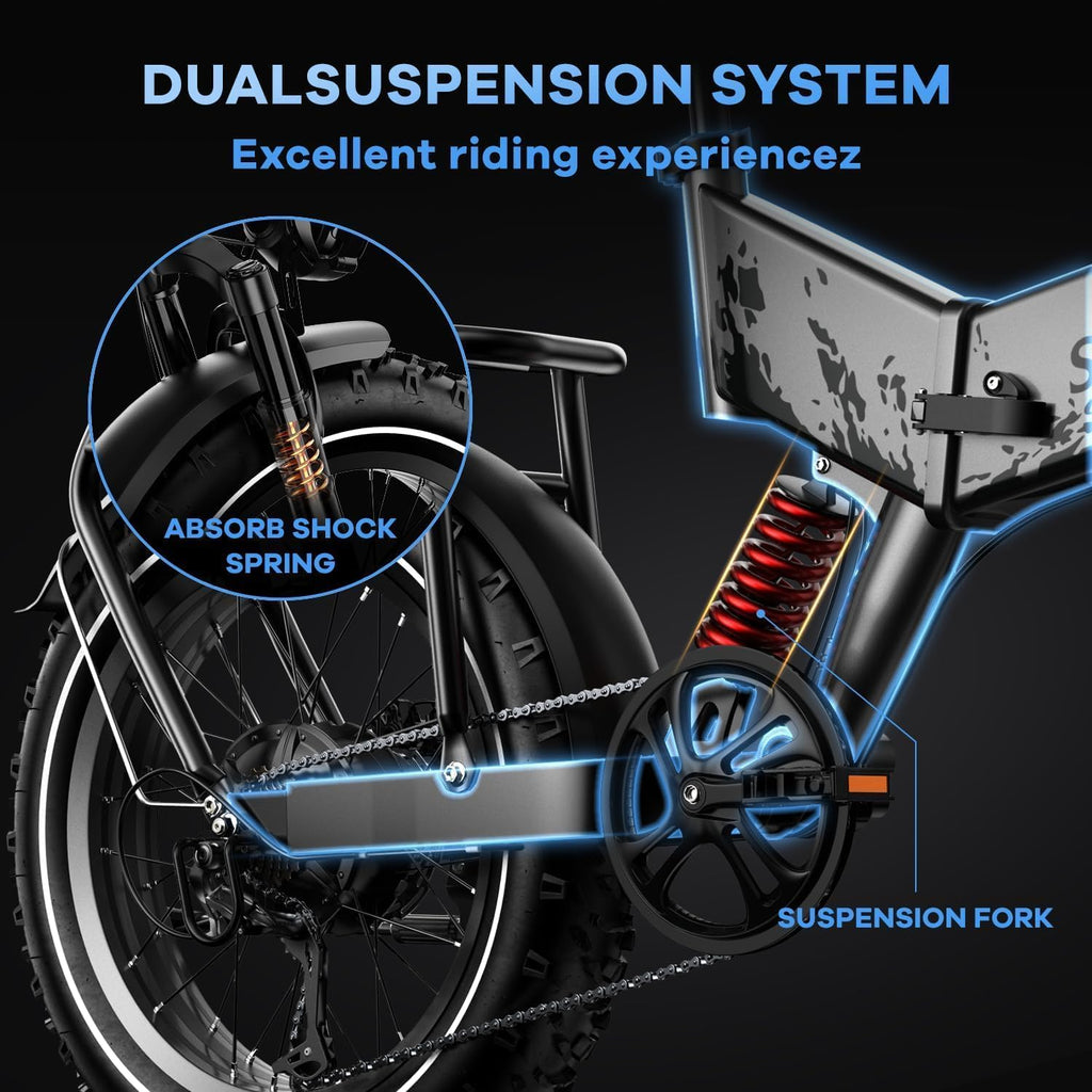 vefreedom 1500W Folding Electric Bike for Adults, 52V 20AH Large Removable Battery E Bike,70 Miles Max Range, 20' x4.0 Fat Tire Ebike, Dual Suspension Commute Electric Mountain Bicycle