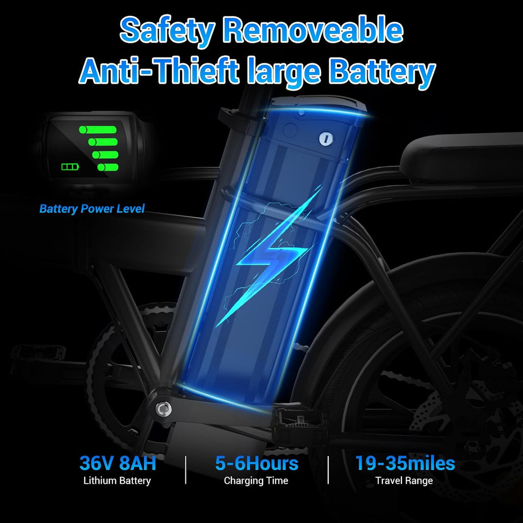 SEHOMY 2-Seat Electric Bike for Adults 630W Peak Motor, 25MPH Folding Ebike, 16' Adults Electric Bicycles with 30° Uphill, 288WH Removable Battery, 35 Miles Long Range, Commuter E Bikes Teens 14+