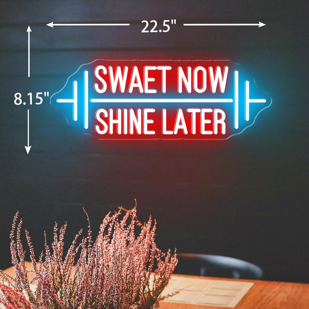 Swaet Now Shine Later Neon Sign, Dimmable LED Gym Neon Light Signs for Wall Decor, Neon Light Signs for Bedroom, Fitness Equipment Store, Fitness Wall Ar Salon, 22.5x8.15'