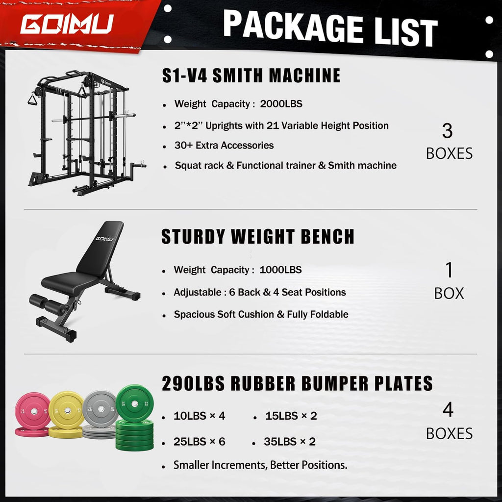 S1-V4 Smith Machine, 2000LBS Power Cage with Cable Crossover System, All-in-One Squat Rack with Smith Bar, Strength Training Equipment for Hone Gym