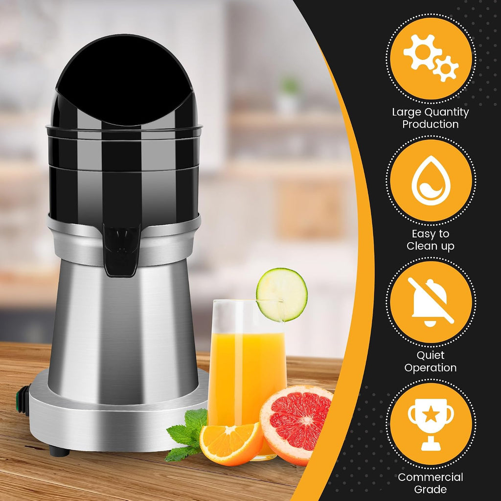 YUANHAO Commercial Electric Citrus Juicer Machine, 120V 1400 RPM with 3 Reamers & Splash Guard, Stainless Steel Automatic Orange/Lemon/Grapefruit Juicer for Bars, Restaurants, Home Use