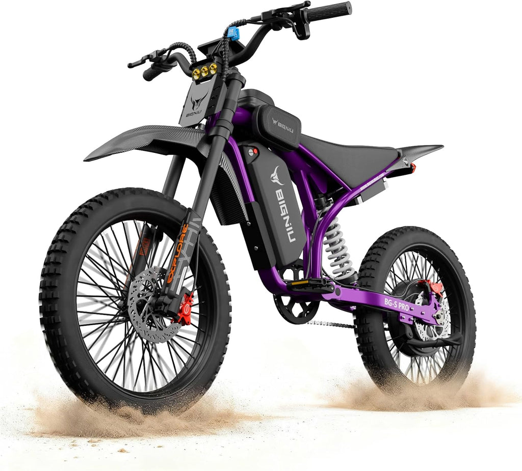 BIGNIU Electric Bike for Adults, Electric Dirt Bike with 3000W Peak Motor, 60V 32Ah Battery, 19x2.1 Fat Tires, Aluminum Electric Dirt Bike, E Bike for Teens, Off-Road Ebike and City Riding