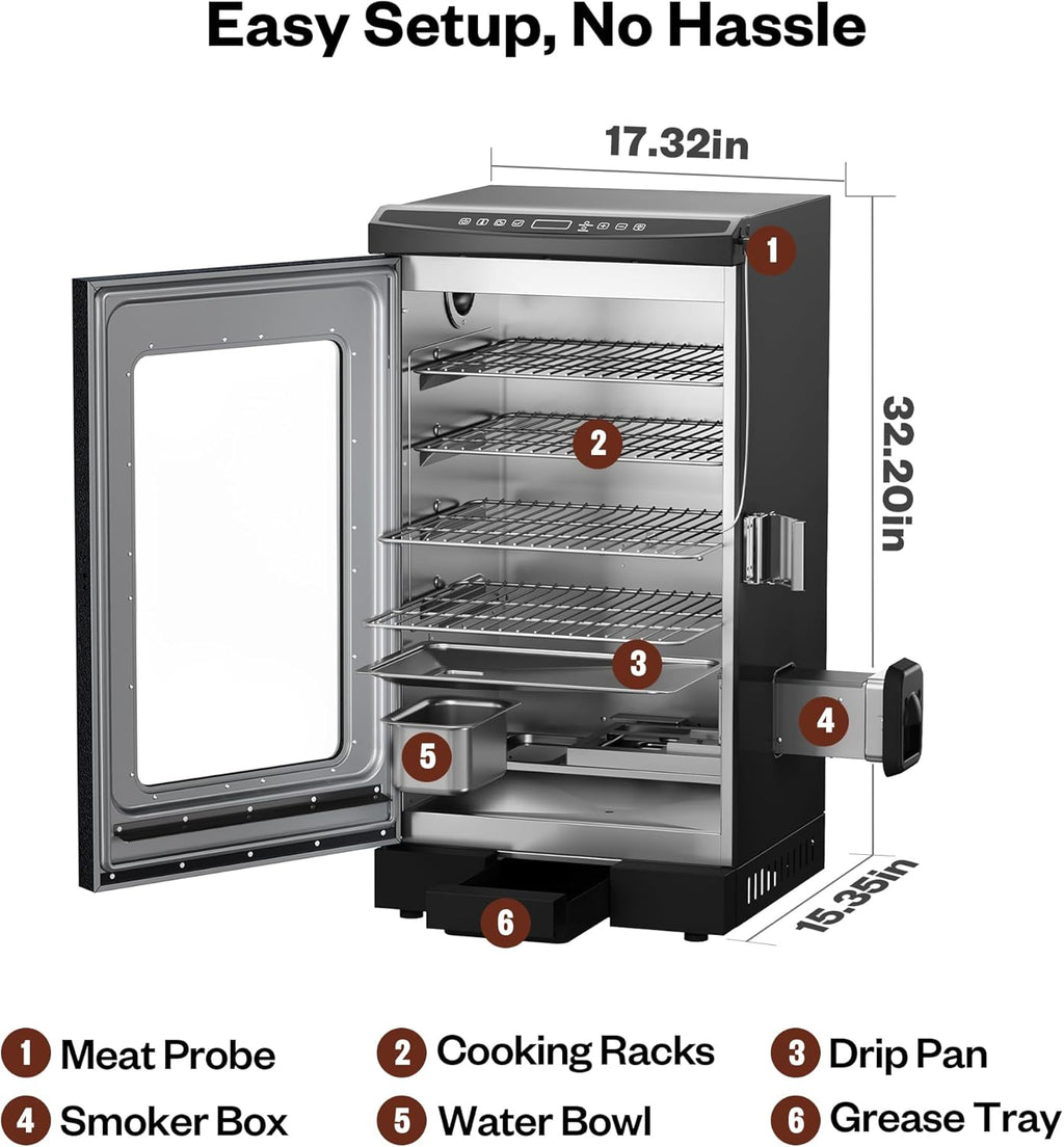 EAST OAK 30' Electric Smoker for Outdoors | Built-in Meat Probe & Clear Viewing Window | Side Chip Loader for 6x Longer Uninterrupted Smoking | 725 sq in Cooking Area for Bigger Batches, Night Blue