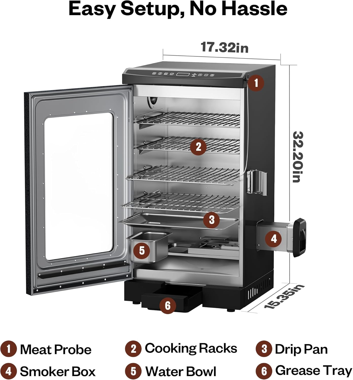 EAST OAK 30' Electric Smoker for Outdoors | Built-in Meat Probe & Clear Viewing Window | Side Chip Loader for 6x Longer Uninterrupted Smoking | 725 sq in Cooking Area for Bigger Batches, Night Blue