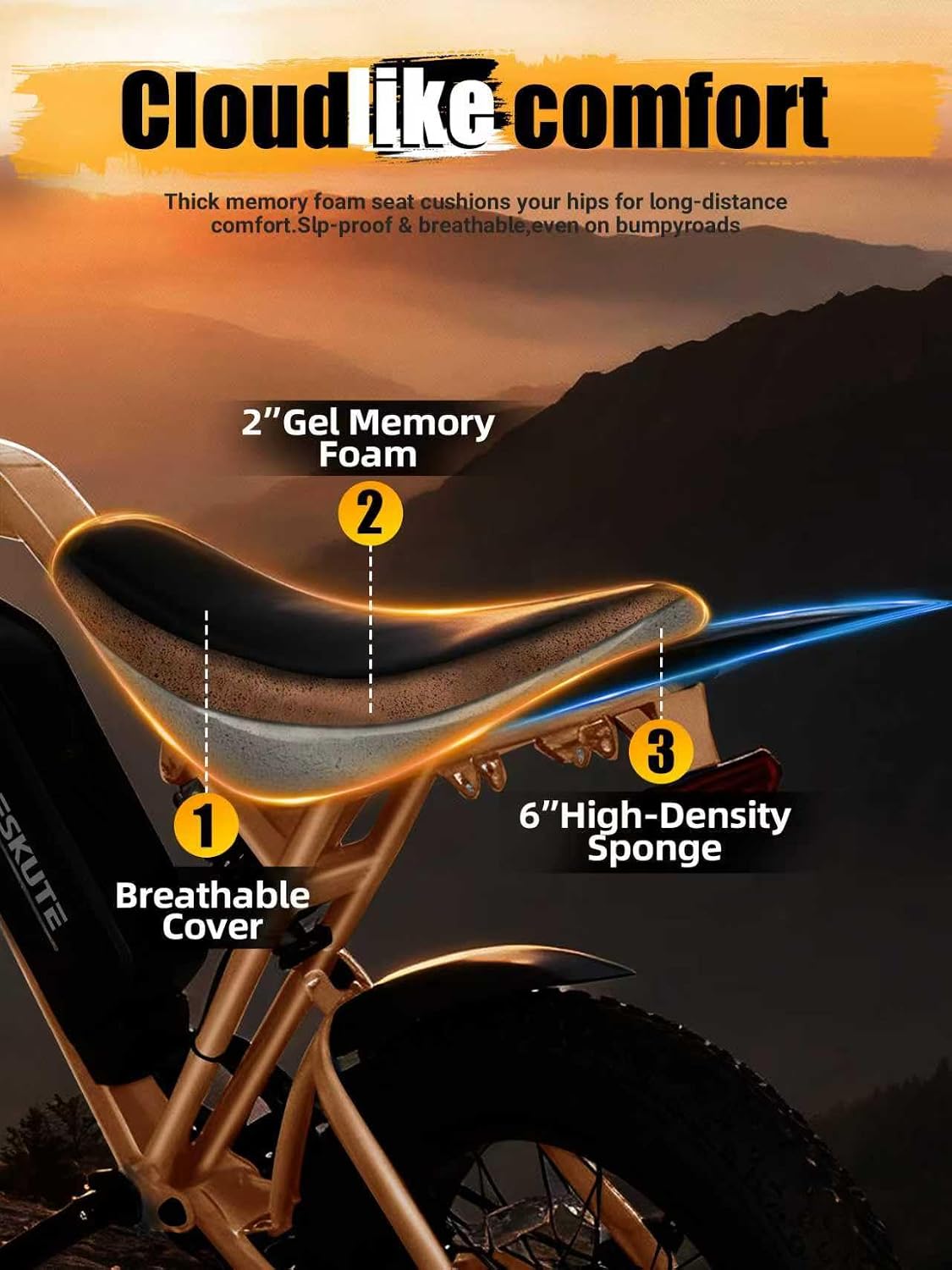 ESKUTE V200 Electric Dirt Bike for Adults,52V20.8Ah Battery,20' x4.0 Fat Tire,32MPH,NFC Unlock Color Display,7-Speed Dual Suspension,Dirt E-Bike,80 Miles, Streamlined Frame, E-Bike for Youth & Adults