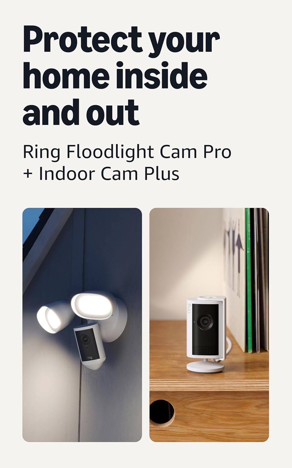 Ring Floodlight Cam Pro (Newest Model), White with Indoor Cam Plus (Newest Model), White