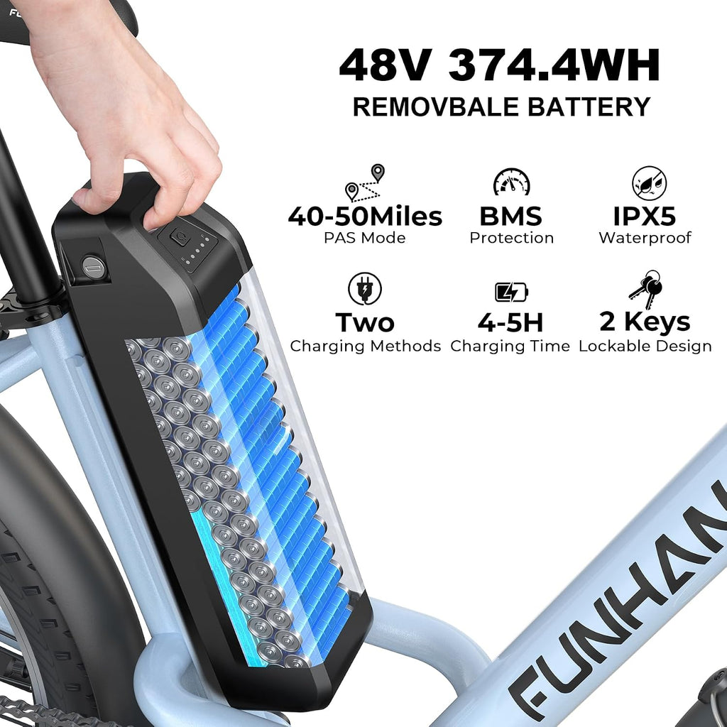 Funhang Electric Bike for Adults, 26' City Cruiser Ebike with 1000W Peak Motor, 20MPH 50 Miles Commuter Adult Electric Bicycles with 48V Battery, Adjustable Stem, 7-Speed, UL 2849 Certified