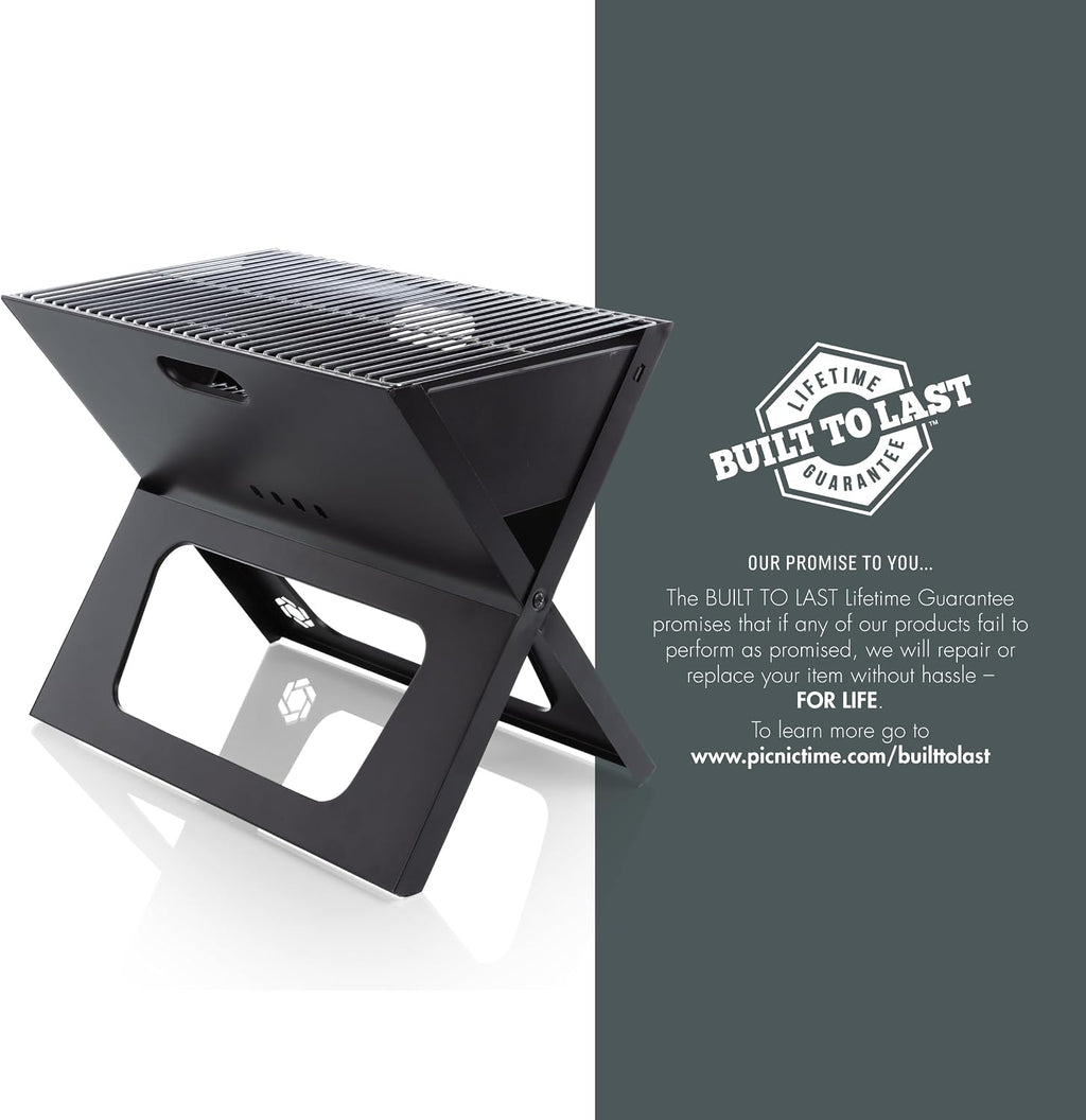 PICNIC TIME X-Grill 2.0 Portable Grill, Camping Charcoal BBQ for Tailgating, (Black)