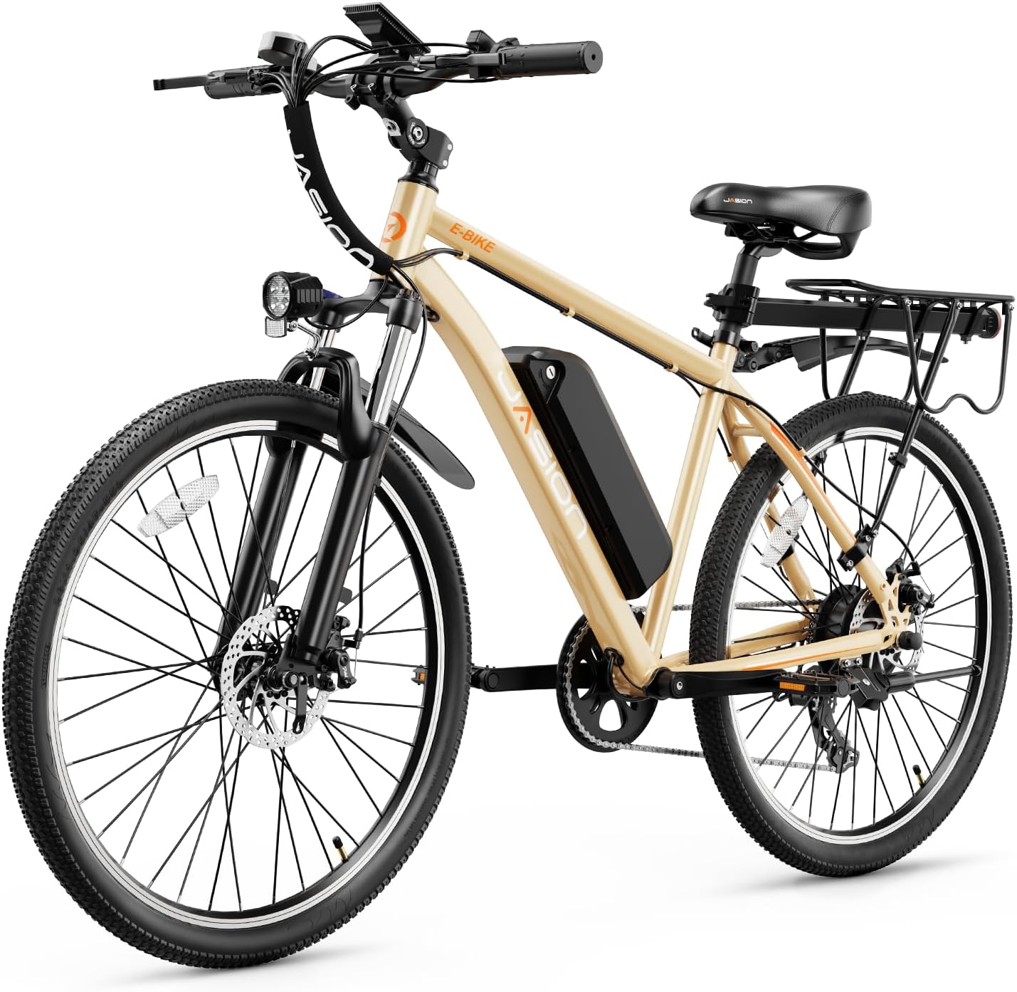 Jasion EB5 Electric Bike for Adults with Peak 750W Brushless Motor, 40Miles 20MPH Commuting Electric Mountain Bike with 360Wh Removable Battery, 7-Speed, 26' Tires and Front Fork Suspension