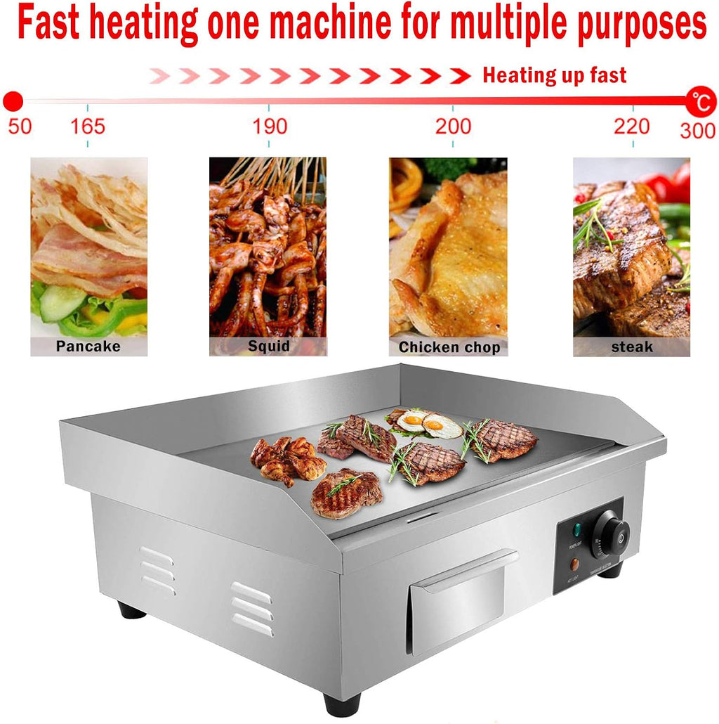 110V 3000W 22' Commercial Electric Countertop Griddle Flat Top Grill Hot Plate BBQ,Adjustable Thermostatic Control,Stainless Steel Restaurant Grill for Kitchen