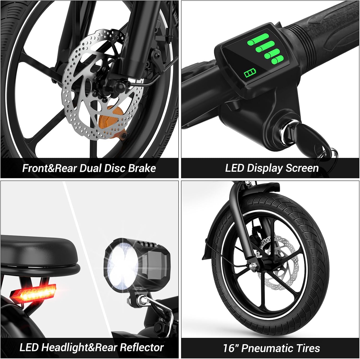 RIDWIND 16' Folding Electric Bike Adults, Peak 630W Adult Electric Bicycles, Up to 25 MPH and 35 Miles Foldable Ebikes, Electric Bike for Teens with 36V 8Ah Removable Battery, UL2849 Certificate