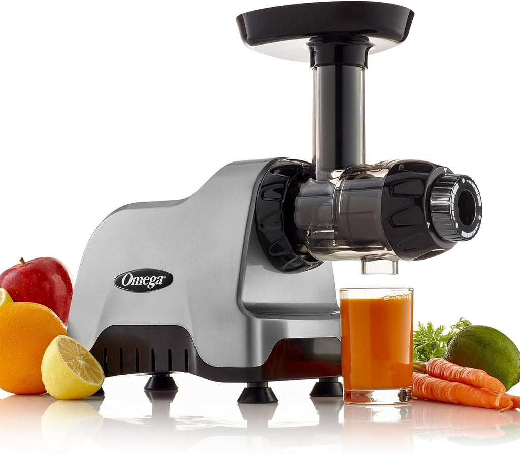 Omega Compact Cold Press Juicer Machine, Vegetable and Fruit Juice Extractor and Nutrition System Makes Nut Milks Baby Food and Sorbets, Triple-Stage 80-RPM Slow Masticating Juicer, 200-Watts, Gray
