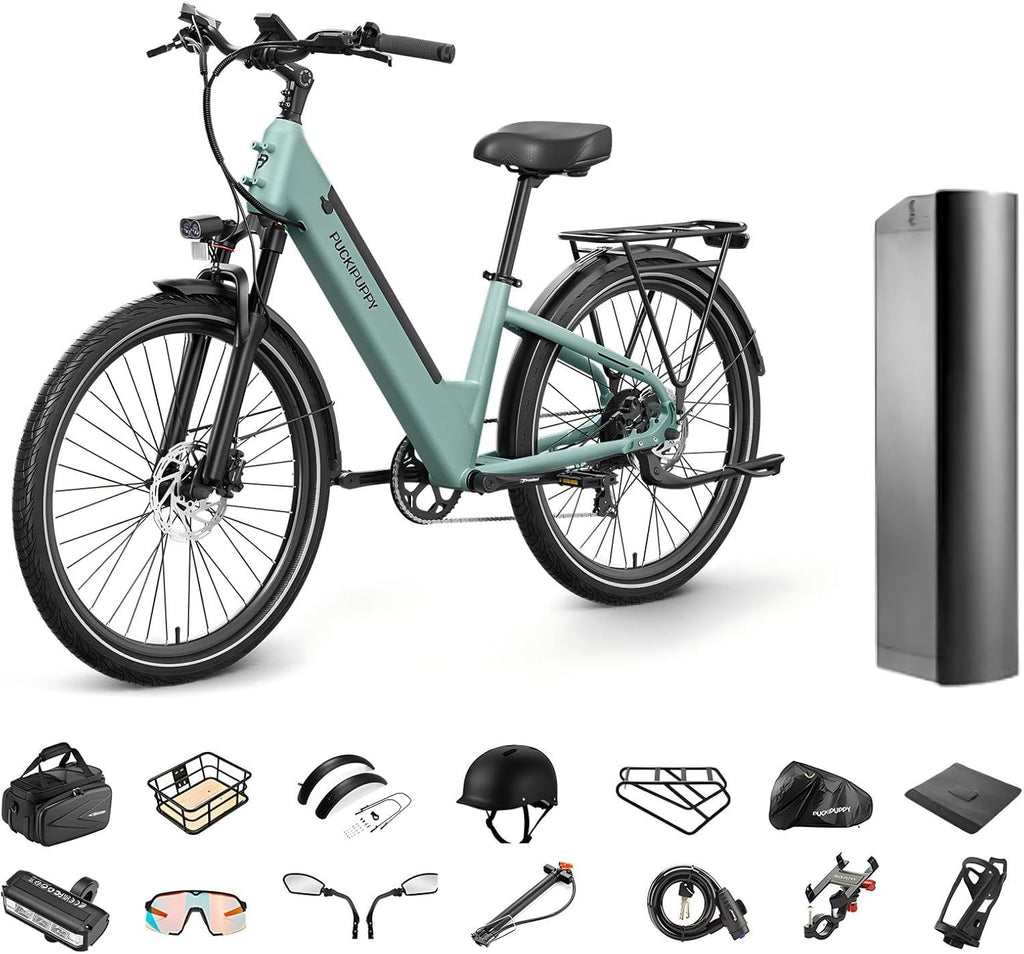 PUCKIPUPPY Parcel+Battery, Electric Bike for Adults 960W, 80Miles 28MPH Commuting Adult Electric Bicycles, 48V15AH Removable Battery Electric Mountain Bike, 7-Speed & LCD Display