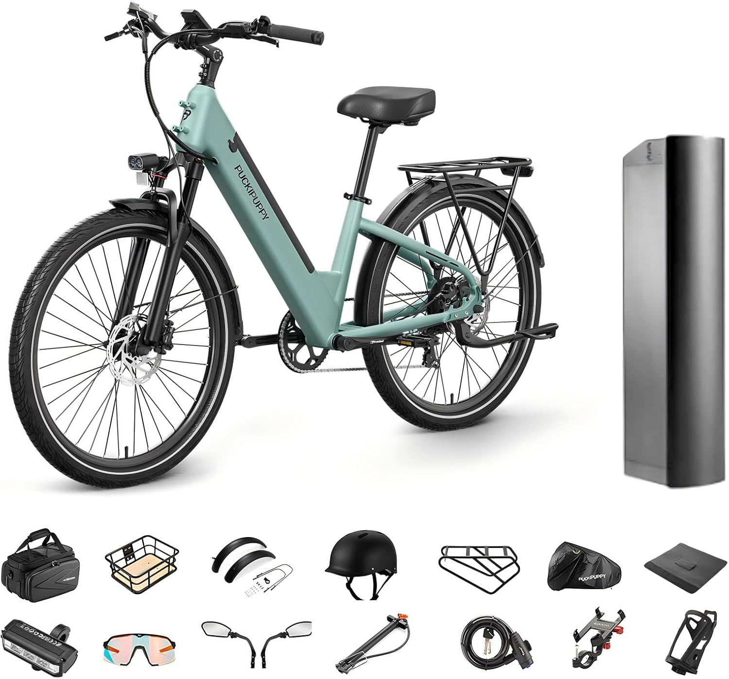 PUCKIPUPPY Parcel+Battery, Electric Bike for Adults 960W, 80Miles 28MPH Commuting Adult Electric Bicycles, 48V15AH Removable Battery Electric Mountain Bike, 7-Speed & LCD Display