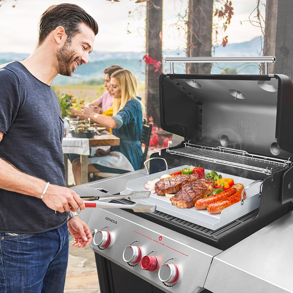Universal Stainless Steel Cooking Griddle, Nonstick Flat Top Plate Insert for Gas Top Stove and Charcoal Grills, Tailgating, Camping and Parties, 23' x 16' Plancha Para Cocinar