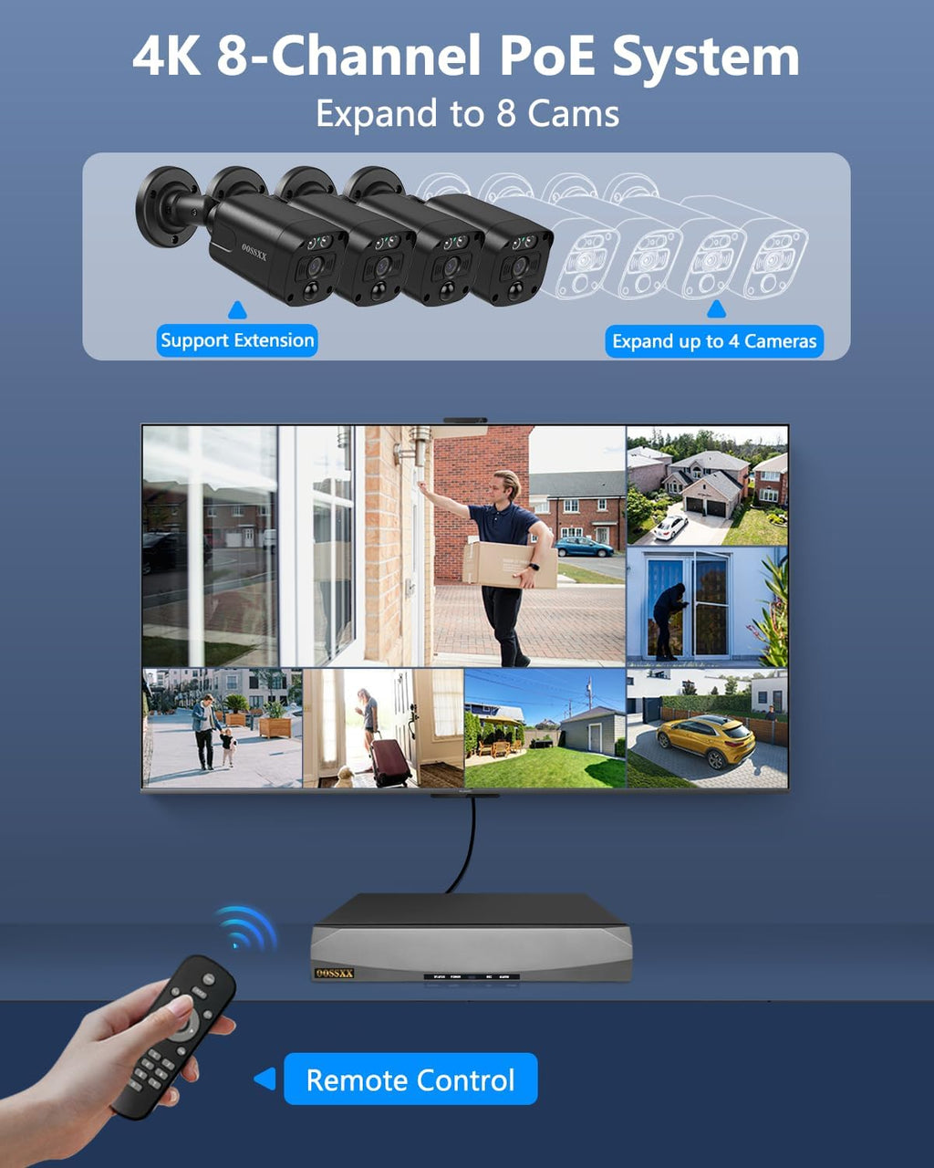 4K/8.0 Megapixel & 130° Ultra Wide-Angle 2-Way Audio PoE Outdoor Home Security Camera System Wired Outdoor Video Surveillance IP Cameras System DVR System