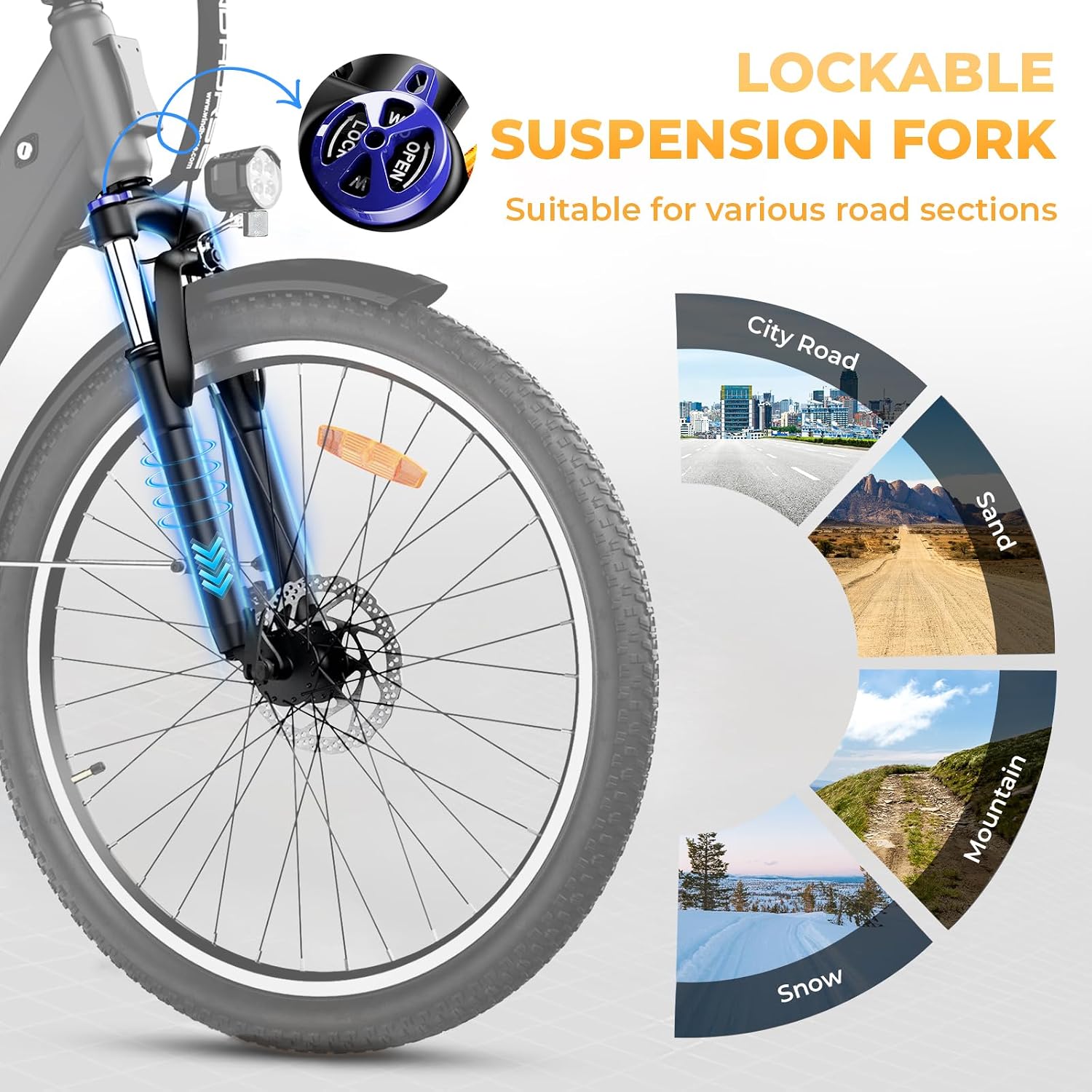 WINDHORSE 26' Electric Bike for Adults 20MPH & 30-50 Miles Range, Shimano 7-Speed, 468WH Removable Battery Commuter Ebike with 750W Peak Motor, Front Suspension, Rear Rack, Fenders, UL2849 Certified