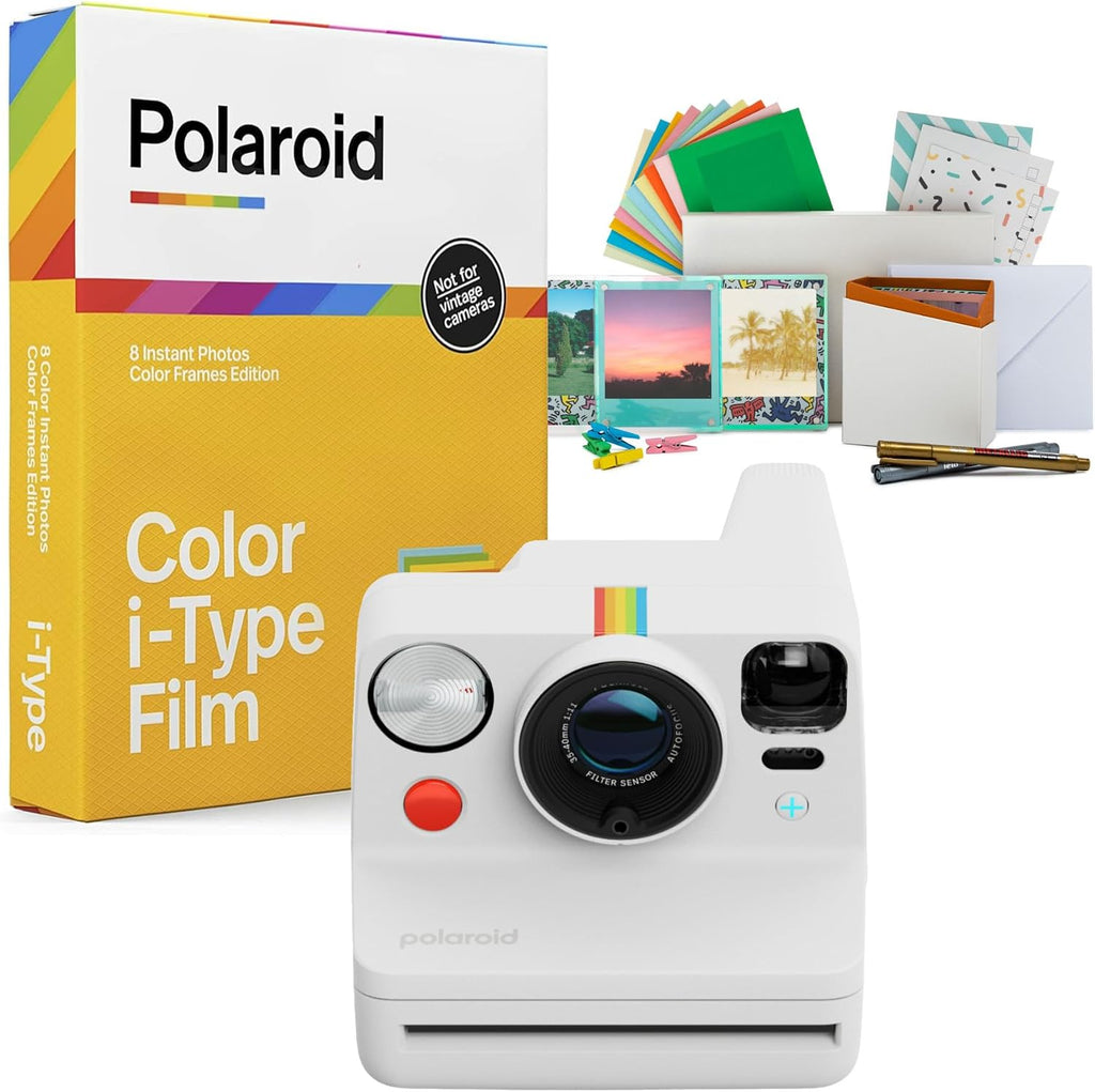 Polaroid Now Plus Generation 3 Instant Camera with Two-Lens Autofocus System and Manual Mode (White) Bundle with Polaroid Film Kit and Color Film for I-Type (Color Frames Edition) (3 Items)