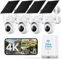 MUBILIFE 4K Ultra HD Solar Security Cameras Wireless Outdoor, No Subscription Required, Home Security Cameras System with 360° Auto Tracking, Color Night Vision, 2.4&5GHz WiFi, Easy Setup, 4-Cam Kit
