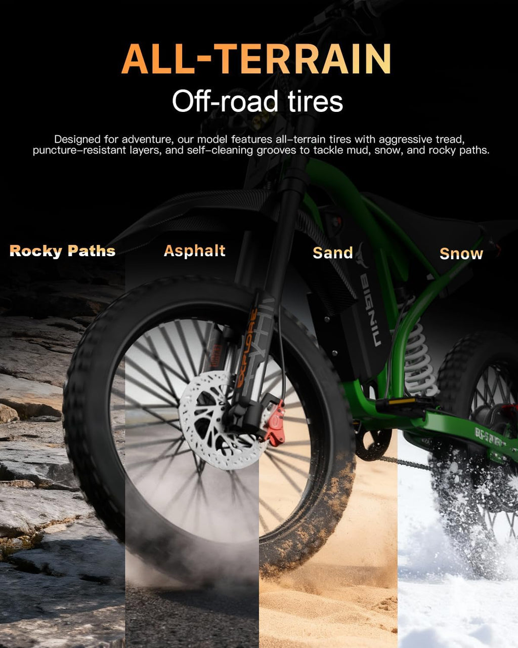 BIGNIU Off-Road Ebike, Electric Dirt Bike Electric Bike for Adults with 3000W Peak Motor, 60V 32Ah Battery, 19x2.1 Fat Tires, Removable Battery, E Bike for Teens, City Riding