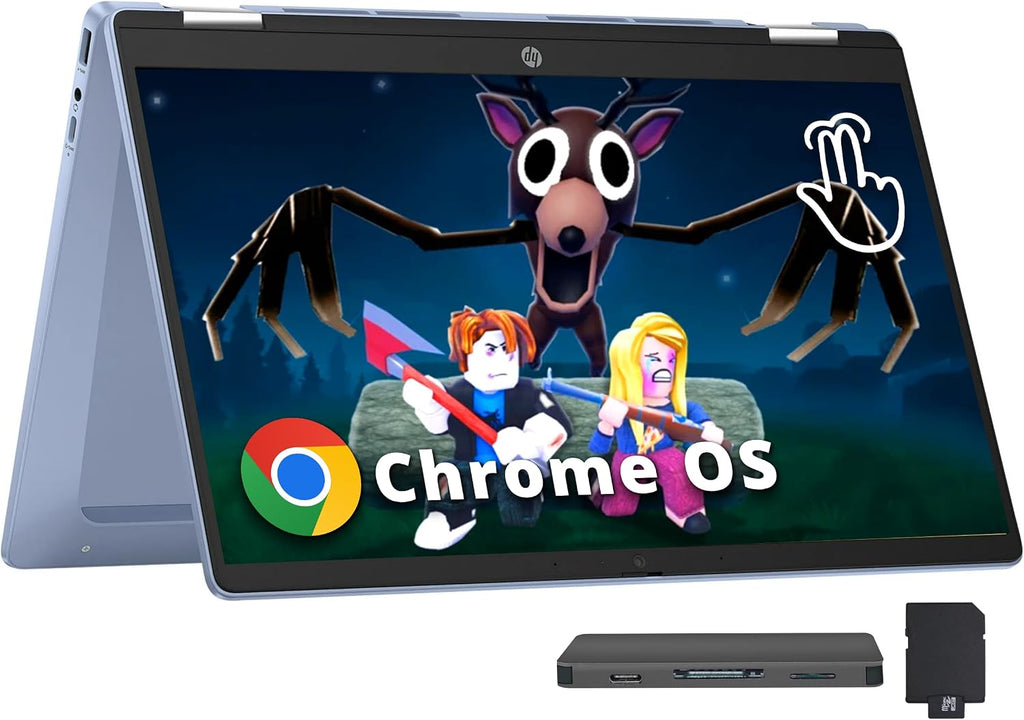 HP Chromebook x360 14' HD Touchscreen Laptop, Intel N200 Processor, 4GB RAM, 288GB Storage(128GB SSD+160GB Docking Station Set), Intel UHD Graphics, Webcam, Bluetooth, Wi-Fi 6, Chrome OS, Blue