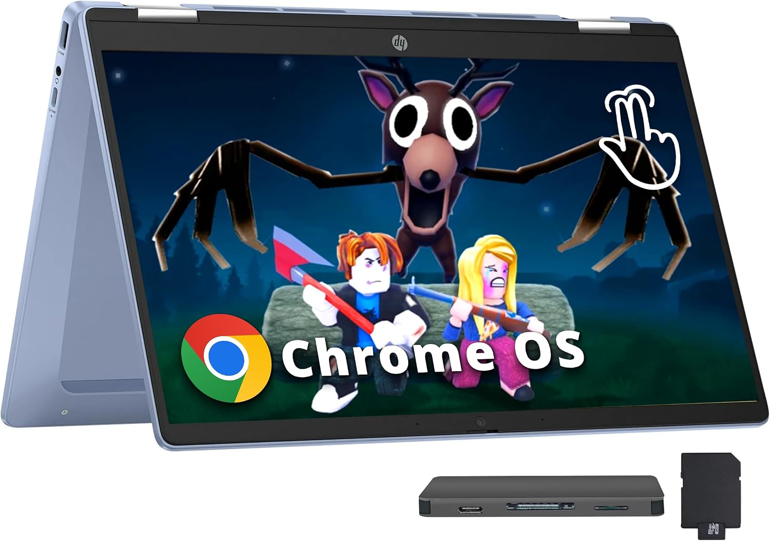 HP Chromebook x360 14' HD Touchscreen Laptop, Intel N200 Processor, 4GB RAM, 288GB Storage(128GB SSD+160GB Docking Station Set), Intel UHD Graphics, Webcam, Bluetooth, Wi-Fi 6, Chrome OS, Blue