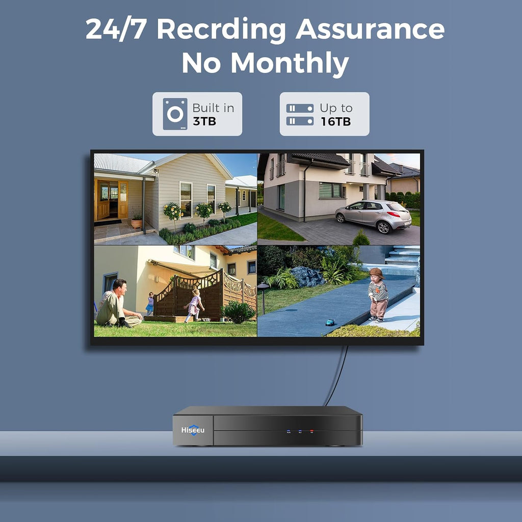 Hiseeu 4K Wired Security Camera System Outdoor with Audio,Smart Dual Light,AI Human/Vehicle Detection,3TB HDD,4K Surveillance DVR Kit 8CH,4X8MP Home CCTV Cameras,Smart Playback,100ft Night Vision