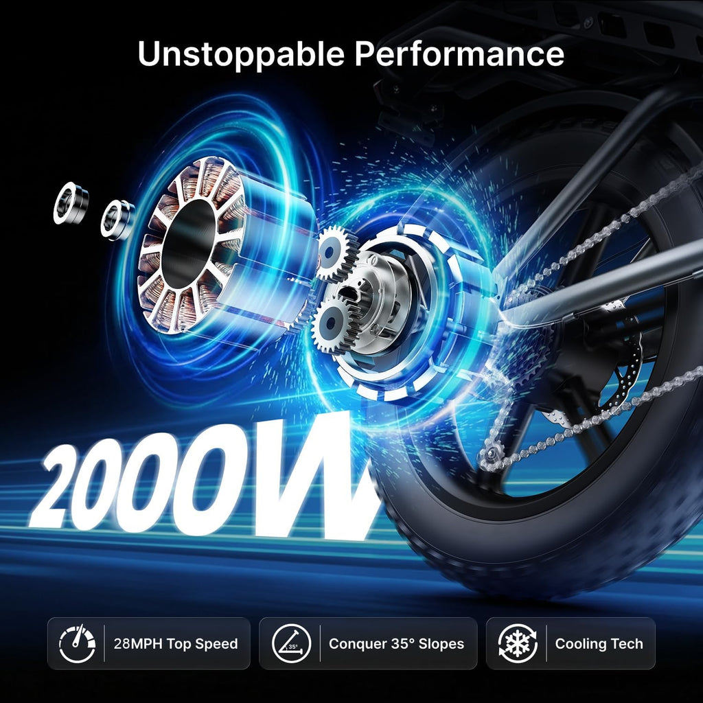 DEEPOWER Electric Bike for Adults,2000W Peak Motor&28MPH Electric Dirt Bike，48V 20AH/35AH/60AH Battery, 70-160 Max Miles,Dual Suspension Ebikes for Adults, 20' Fat Tire E Bike