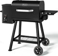 KingChii Electric Wood Pellet Grill & Smoker with Side Shelf, 456 SQ.IN Grill Capacity, 18LB Hopper, with PID Temperature Control (180-425°F) for Backyard Camping Bake and Roast, Black