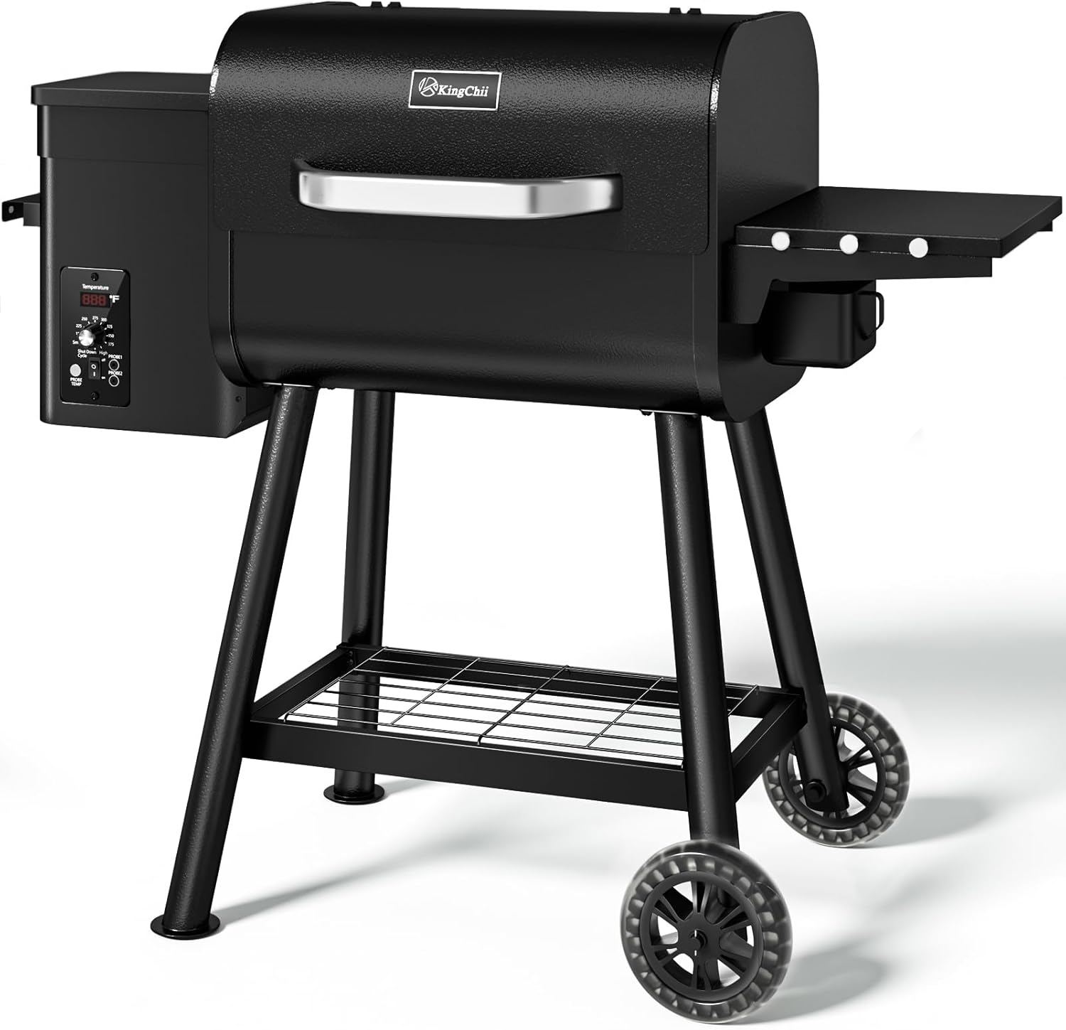KingChii Electric Wood Pellet Grill & Smoker with Side Shelf, 456 SQ.IN Grill Capacity, 18LB Hopper, with PID Temperature Control (180-425°F) for Backyard Camping Bake and Roast, Black