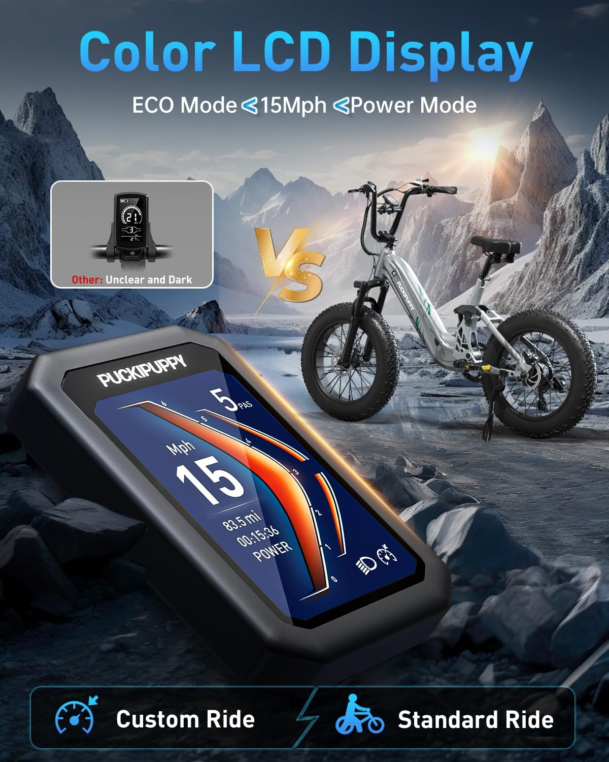 PUCKIPUPPY Corgi Electric Bike for Adults 960W, 48V 20Ah Battery, New Longitudinal Suspension, 20'' Fat Tire Full Suspension Mountain Ebike, 28MPH & 80Miles Range, LCD Display, 7 Speed
