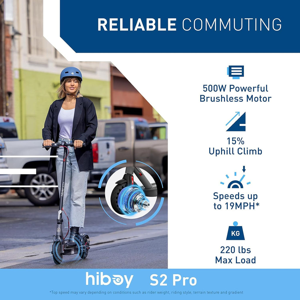 Hiboy S2 Pro/X300 Electric Scooter, 500W Motor, 10'/12' Tires, 25/38 Miles Range E Scooter, 19/23 Mph Folding Commuter Electric Scooter for Adults