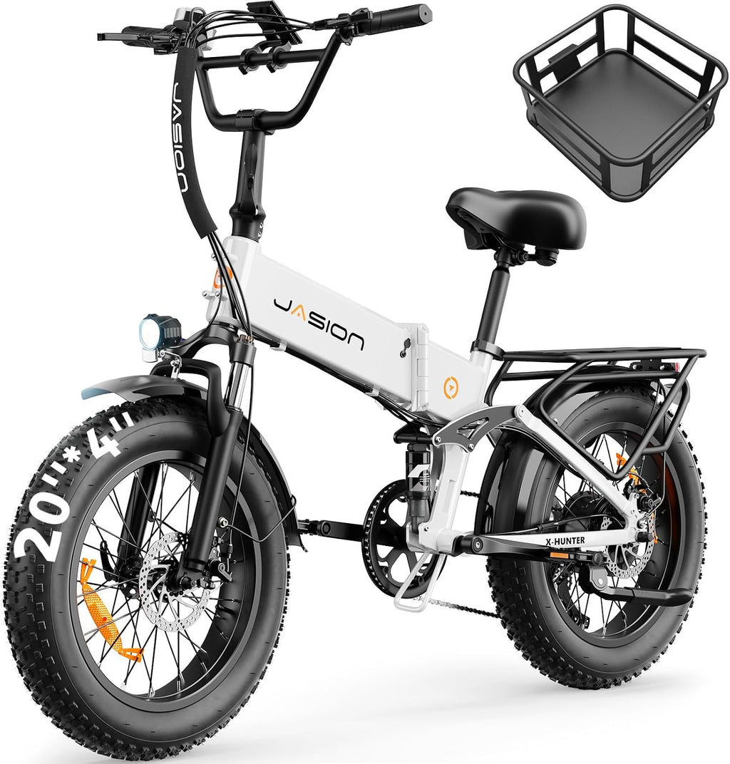 Jasion X Hunter/PRO Electric Bike for Adults,1800W/1400W Peak 20''Fat Tire Foldable Ebike,Folding E Bike Up to 80/70 Miles Range,720/624WH Removable Battery,30 MPH E Bike,Certified by UL2849