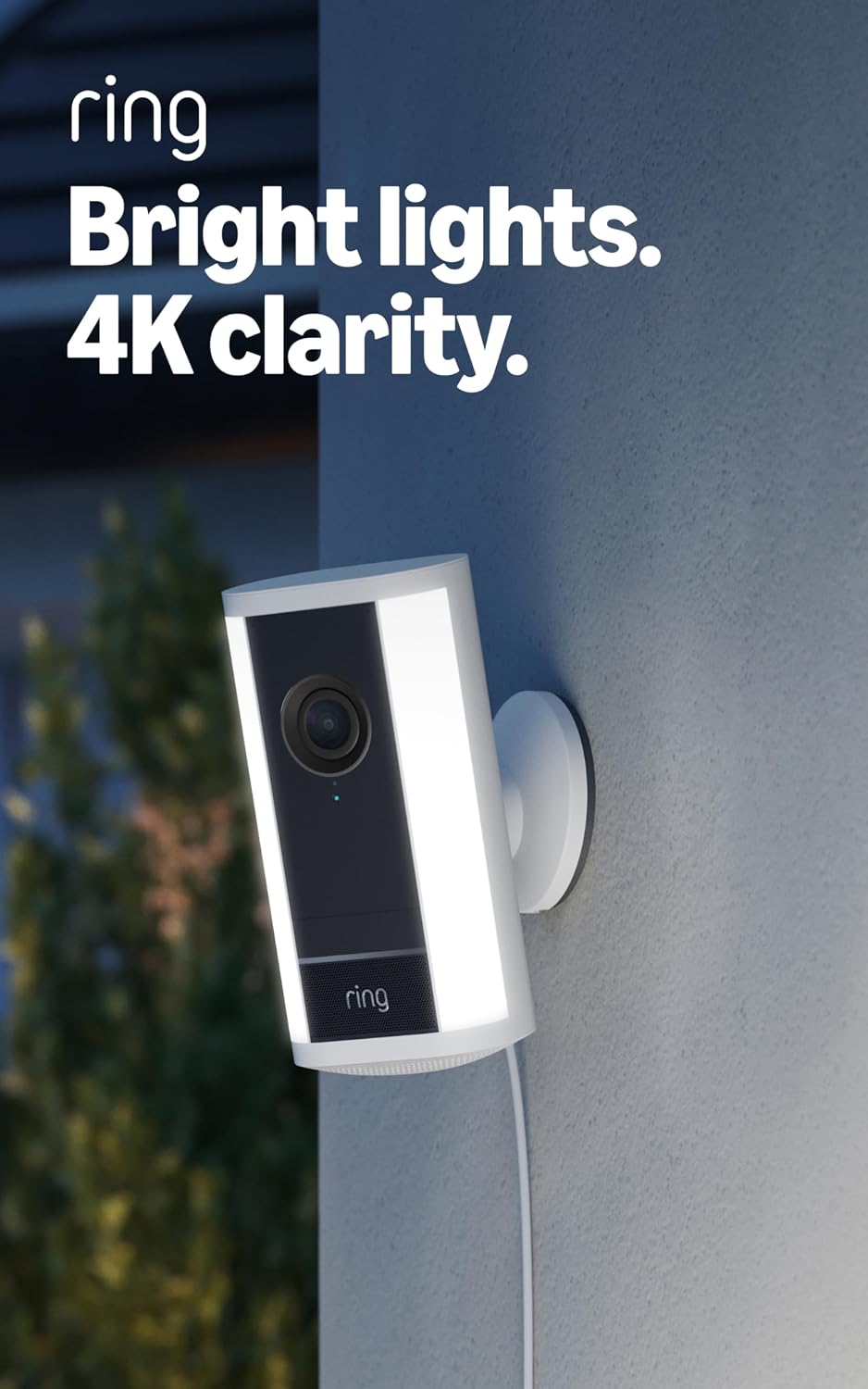 Ring Spotlight Cam Pro, Plug-in (newest model), Home or business security, Retinal 4K with wide-angle video, 10x Enhanced Zoom, and 600 Lumen Spotlights, White