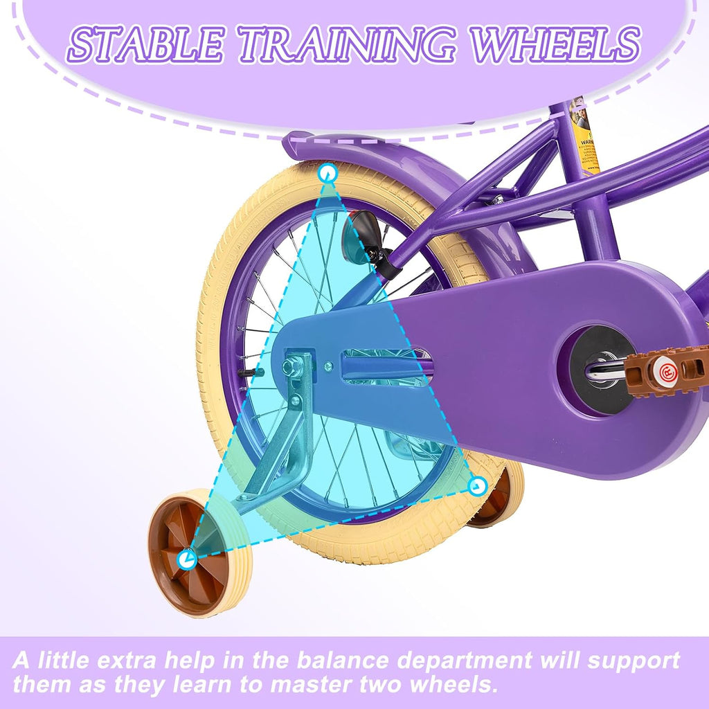 Glaf Toddler Girls Bike 12 14 16 20 Inch Girls Bike with Training Wheels Age 2-12 Years Old Bicycle Kids Bike with Basket and Doll Seat Adjustable Seat